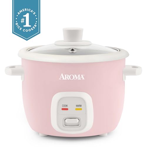 AROMA® Mini Rice Cooker, 2-Cup (Uncooked) / 4-Cup (Cooked), Grain Cooker, Soup Maker, Oatmeal Cooker, Auto Keep Warm, 1 Qt, Pink, ARC-302NGP