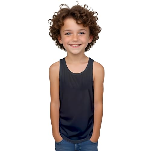 Camiseta sisas con Tirantes Anchos de Colores Variados en algodón para Niños   Camiseta Interior Asas y Verano sin Mangas Casual y Elegante (FR/ES, Edad, 2 años, Regular, Negro)