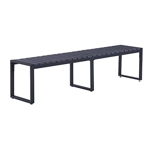 Mingone Banc de Jardin 3 Places Siège en Résine Noire Banc Extérieur Support de Jambe en Métal pour Terrasse de Jardin Extérieur Curb Charge Maximale 250Kg, 180cm
