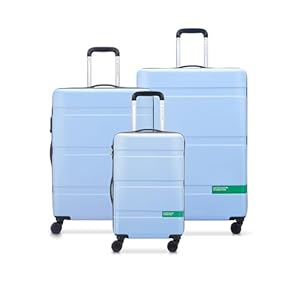 United Colors of Benetton Now Hardside Luggage with Spinner Wheels, Light Blue, 3 Piece Set 19/23/27 Inch