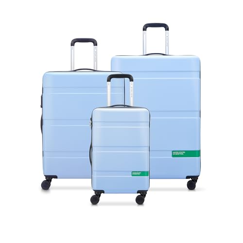 United Colors of Benetton Now Hardside Luggage with Spinner Wheels, Light Blue, 3 Piece Set 19/23/27 Inch