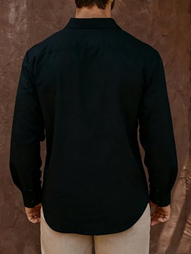 Image of Men's Casual Button Down Shirts Long Sleeve Linen Touch Textured Shirt Wrinkle Free Fashion Casual Vacation Beach Summer Shirt (1001)