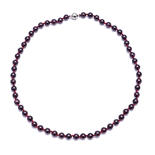 Shop LC Beads Garnet Beaded Necklace 925 Sterling Silver with Magnetic Clasp Women Jewelry Size 18