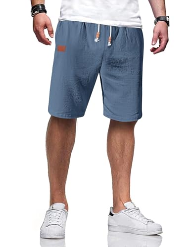 TARAINYA Short Homme Coton Lin Taille Elastique éTé Casual Pantalon Court Homme avec Poches Bleu foncé XL