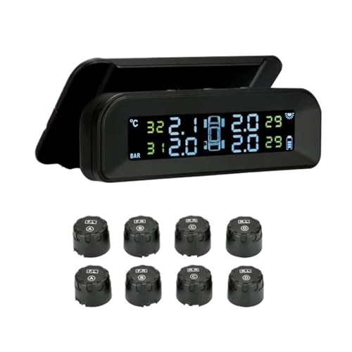 Sistema De Monitor Alarma Presión Neumáticos TPMS, Pantalla Original Inalámbrica HD, Carga Solar, Vibración Encendido Coche con 8 Sensores Monitorización Precisa En Tiempo Real(External Sensor)