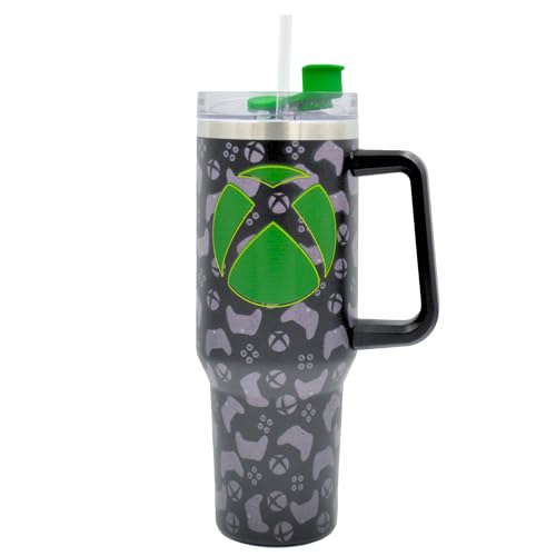 Xbox 1200ml Insulated Stainless Steel Travel Tumbler with Handle and Straw – Official Xbox Gaming Mug for Hot & Cold Drinks
