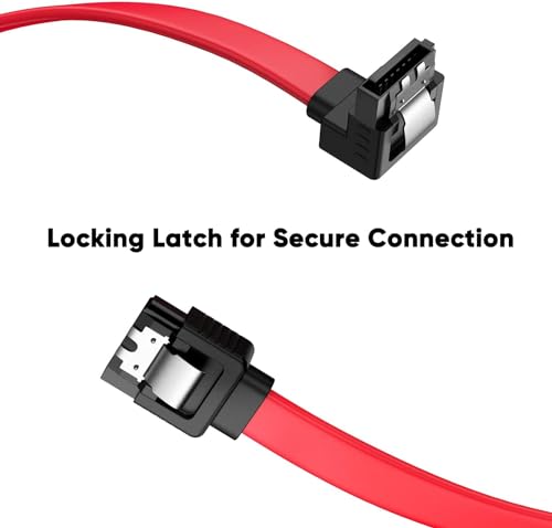 Image of Tobo SATA III Cable • 8-Inch /0.6FT • SATA III 6.0 Gbps • 7pin Female to Downward Right Angle Female Data Cable • with Locking Latch • Support for 2.5'' SSD,3.5''HDD Drive • Red