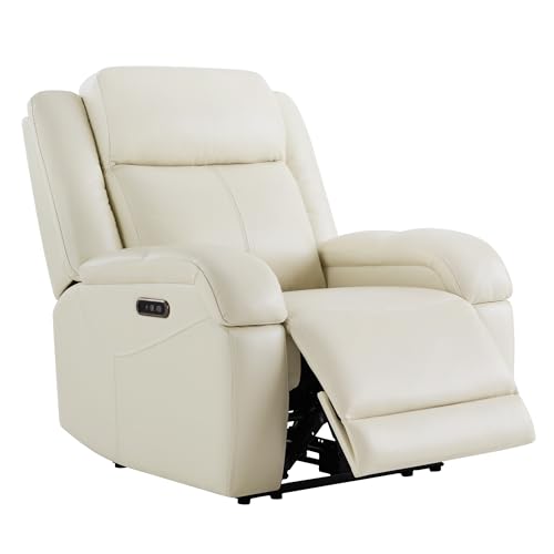 Watson & Whitely Genuine Leather Power Recliner Chairs for Adults, Wall Hugger RV Recliner with Power Headrest & Charging Ports, Electric Recliner Sofa Chair for Living Room, Cream