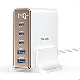TOPADRE 140W 急速充電器 PD タイプ c 充電器【100W Max*USB-C*3＋USB-A*2+ディスプレイ搭載+PSE認証】5ポート Type-c充 電器 MacBook M4 M3 /ipad Pro/iPhone 16/15/14/13 Pro Max/Samsung Galaxy Note各種デバイス対応 GaNIII(窒化ガリウム) 1.5mの電源ケーブル付き 白色