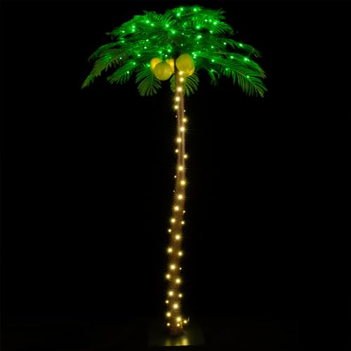 TYBEEU 7ft Lighted Palm Tree with 208 LED Lights & Glowing Coconuts, Dimmable, Decorative Artificial...