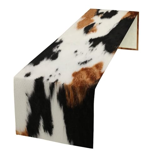 Cowhide Table Runne Vintage Cow Print 3D Rustic Theme Animal Fur Skin Farm Dining Table Decoration for Kitchen Dining Room Holiday Party Decor 13x108in