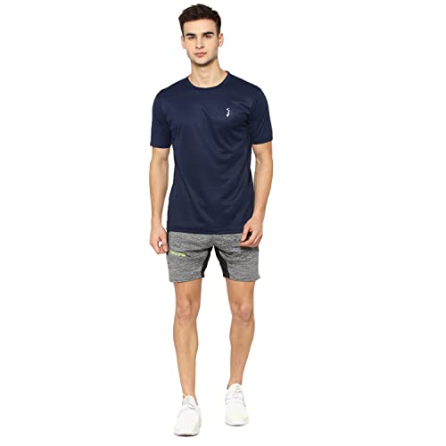 Image of CAHOOT Men Solid Crew Neck Sports T Shirt Navy