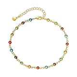 CYWQ 18k Gold Plated Anklet Bracelets for Women Adjustable Bohemian Bead Coloured Zirconia Anklet Holiday Beach Jewellery For Women