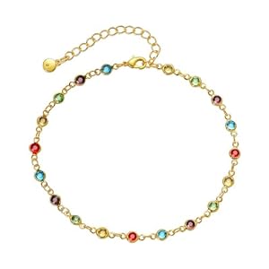 CYWQ 18k Gold Plated Anklet Bracelets for Women Adjustable Bohemian Bead Coloured Zirconia Anklet Holiday Beach Jewellery For Women