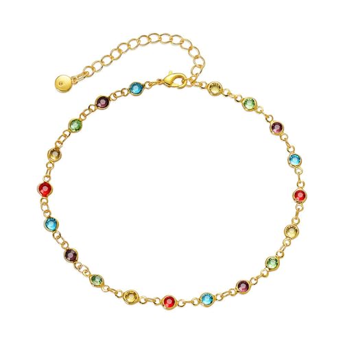 CYWQ 18k Gold Plated Anklet Bracelets for Women Adjustable Bohemian Bead Coloured Zirconia Anklet Holiday Beach Jewellery For Women