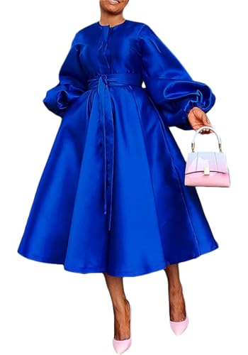 SHINFY Casual Church Dresses for Women Satin Long Sleeve A Line Semi Formal Fit Maxi Long Dresses with Pockets