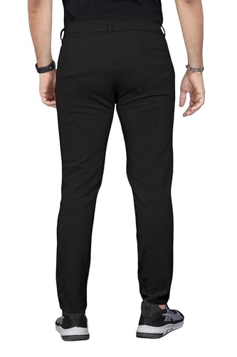 Image of Mehrang Men's Casual Textured Regular Fit Trousers, Formal Pants with Button Closure, Side Pockets, Polyester Trouser for Men