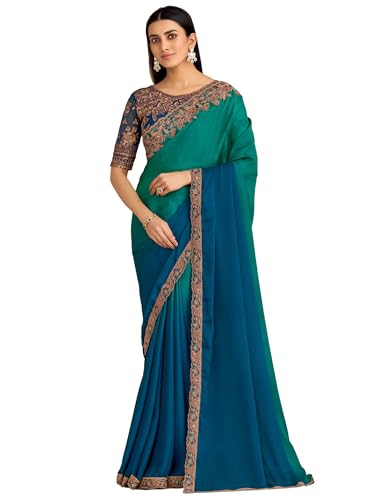 Image of AKHILAM Women's Satin Sequence Embroidery Saree With Unstitched Blouse Piece(SNDLWOD1601 TFH Parent)
