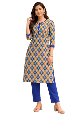 Image of Women's Cotton Blend Unstitched Kurti Set for Women | A-Line Style Dress Material | 2-Piece Traditional Ethnic Wear Suit Fabric