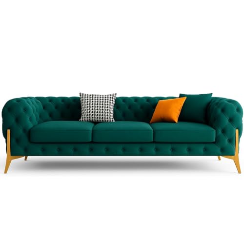 Image of 4 Seater Sofa Set Modern Classic Chesterfield Style Sofa Set with Pillows for Living Room, Bedroom and Office and Hallway Colour (3+1+OTTO Teal Green FC)