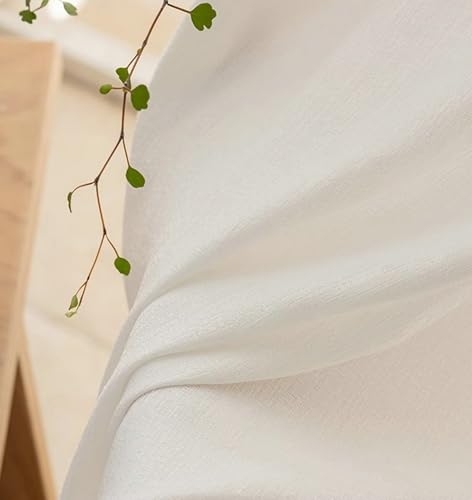 Beydodo Curtains 54 Inch Length 2 Panels For Living Room, Privacy Curtains For Windows Pinch Pleat, White Yarn with Stripes Textured, Polyester, 52 x 54 inch - Image 5