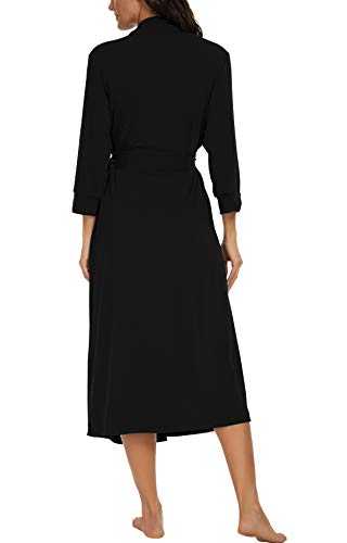 Vintatre Women Kimono Robes Long Knit Bathrobe Lightweight Soft Knit Sleepwear V-Neck Casual Ladies Loungewear Black-Medium #TOP4