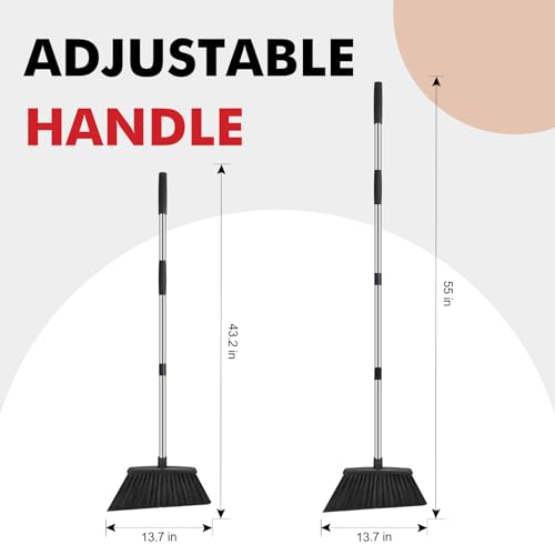 Image of Heavy Duty Broom, 55 Inch Long Handle Outdoor Large Angle Brooms, Commercial Broom for Sweeping Indoor, for Home Garage Kitchen Office Courtyard Lobby Patio Lawn Concrete,Black