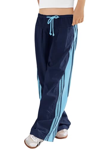 Haloumoning Girls Wide Leg Pants Elastic Waist Palazzo Pants Striped Lightweight Baggy Track Pant 5-14 Years