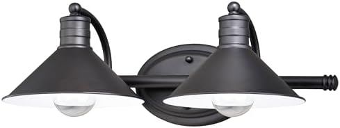 VAXCEL Akron 2-Light 18 inch Wide Oil Rubbed Bronze and Matte White Farmhouse Bathroom Vanity Lighting Fixture, Metal Shade, Dimmable, LED Compatible, Over The Mirror Mounted Steel Wall Sconce