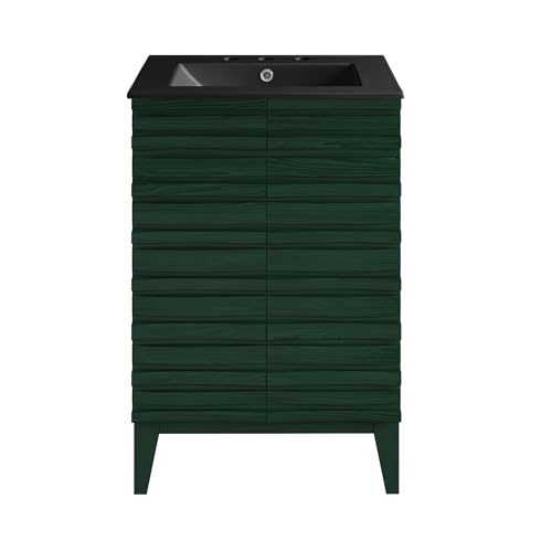 Image of Swiss Madison Cascade 24 inch Freestanding Bathroom Vanity in Green Oak with Black 3-Hole Widespread Sink Top