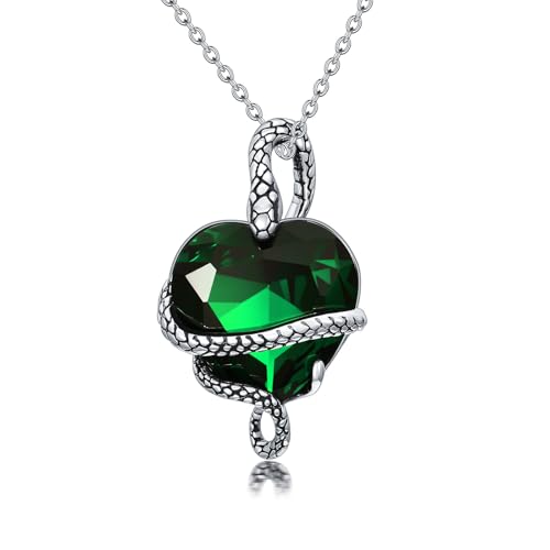 LONAGO Collar de Serpiente Plata de ley 925 Serpiente Vintage con Corte de Corazón Piedra de Nacimiento Colgante Collar para Mujer (Mayo)