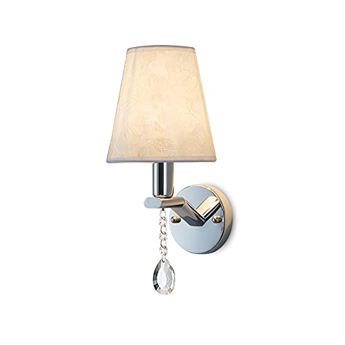 Aplique de pared clásico con pantalla de tela blanca y base E27 para dormitorio 7