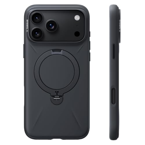 TORRAS Q3 Silicone for iPhone 18 Pro/17 Pro, 360 Magnetic Ring Stand, Black