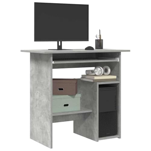 Bureau gris béton 80 x 45 cm compact avec étagère et compartiment clavier - 2