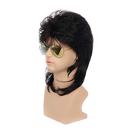 Image of Swiking Mullet Wigs for Men Black Retro 70s 80s Disco Rocker Curly Punk Fancy Party Halloween Cosplay Costume Replacement Full Wigs(Black)