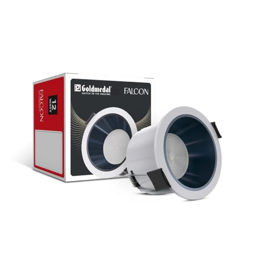 Image of Goldmedal Falcon 12W LED Round Downlight (WH+GB) for Home, Office & Shop - Cool Daylight (6500K) |Recessed Light for False Ceiling | Cut-Out: O90mm | Body Colour: White | for Indoor Application