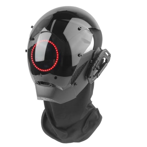 XPJBKC Cyberpunk Maske, Cyberpunk Mask mit LED Lichtern, Cosplay Mask für Herren, Erwachsene Cool Cyberpunk Maske LED, Cyberpunk Helm für Halloween Party Cosplay (Ringlicht)