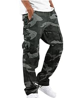 YAOHUOLE Cargo Trousers for Men UK Mens Cotton Jogging Pants Loose Fit Casual Joggers with Multiple Pockets Camouflage S