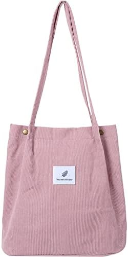 WantGor Corduroy Totes Bag Women's Shoulder Handbags Big Capacity Shopping Bag (Dark Green)