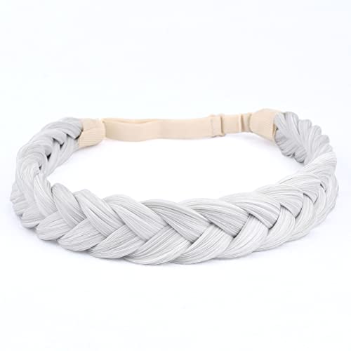 Gledola 2 fili intrecciati trecce fascia intrecciata capelli sintetici elastici elastici, accessori per capelli per le donne, ragazze (grigio bianco)