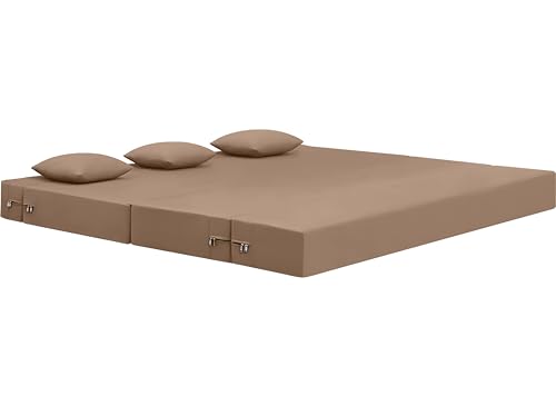 Image of AMATA Instant 3 Seater Foldable Sofa Cum Bed Camel Suede Velvet Fabric with 2 Pillow Perfect for Home Living Office Room and Guests (3 Year Warranty) (Camel, Instant 3 Seater Sofa Cum Bed)