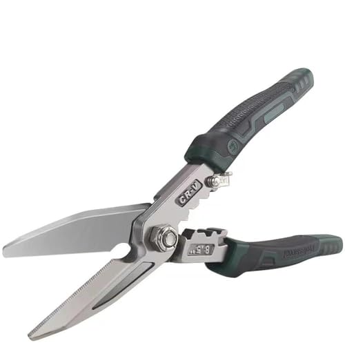 Heavy Duty Industrial Scissors 8.5'', Utility Sharp Aviation Tin Snips, Finely Serrated CR-V Blades with Safety Lock, for Cutting Wires, Cardboard, Plastic, Carpet, Metal Sheet by FTECYBO - Used condition - US$15.81