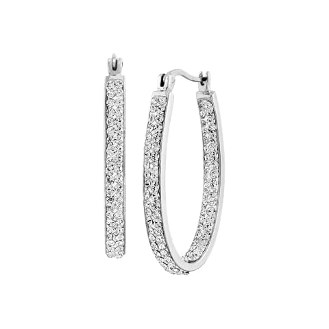 Crystaluxe Inside-Out Oval Hoop Earrings with Crystals in Sterling Silver Cover