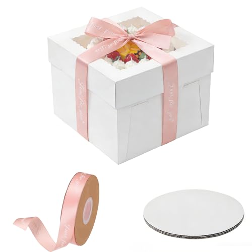 Tortenbox Tortenkarton Hoch 25x25x20cm 5Stk Tortenschachtel Kuchenkarton Kuchenbox Pappe Kuchen Transportbox Tortentransportbox Torten Verpackung mit Sichtfenster Cake Boxen (5, Weiß, 25x25x20 cm)