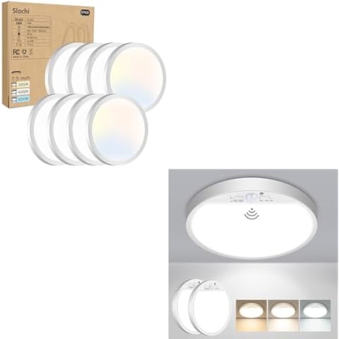 slochi 2PACK 12INCH Motion Light + 8PACK 7.5 INCH, LED Flush Mount Ceiling Light + PIR Hardwired Motion Ceiling Light, 3000K-4000K-6500K & 100W Equivalent for Bathroom Laundry Bedroom Hallway Cover
