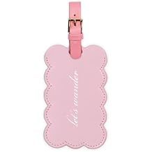 Kate Spade New York Cute Pink Luggage Tag for Women, Durable Vegan Leather Suitcase Tag, Unique Luggage Identifier with Scallop Edge, Lets Wander