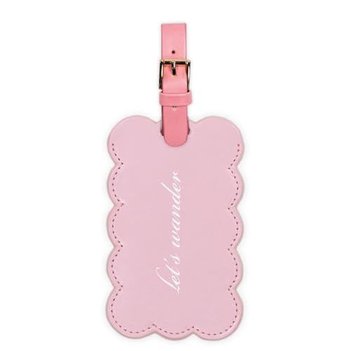 Kate Spade New York Cute Pink Luggage Tag for Women, Durable Vegan Leather Suitcase Tag, Unique Luggage Identifier with Scallop Edge, Let's Wander