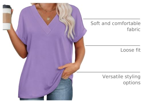 Image of WIHOLL Womens Summer Tops Short Dolman Sleeve Shirts 2026 Fashion V Neck Outfits Clothes