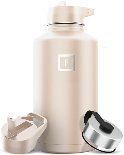 Image of IRON FLASK Camping & Hiking Hydration Flask with Straw, Wide Mouth Insulated Stainless Steel Sports Water Bottle - 64 oz Sand