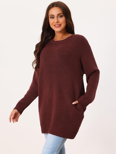 Image of Seta T Women's Sweaters Long Sleeve Crewneck Cozy Oversized Sweater Loose Fit Tunic Tops with Pockets